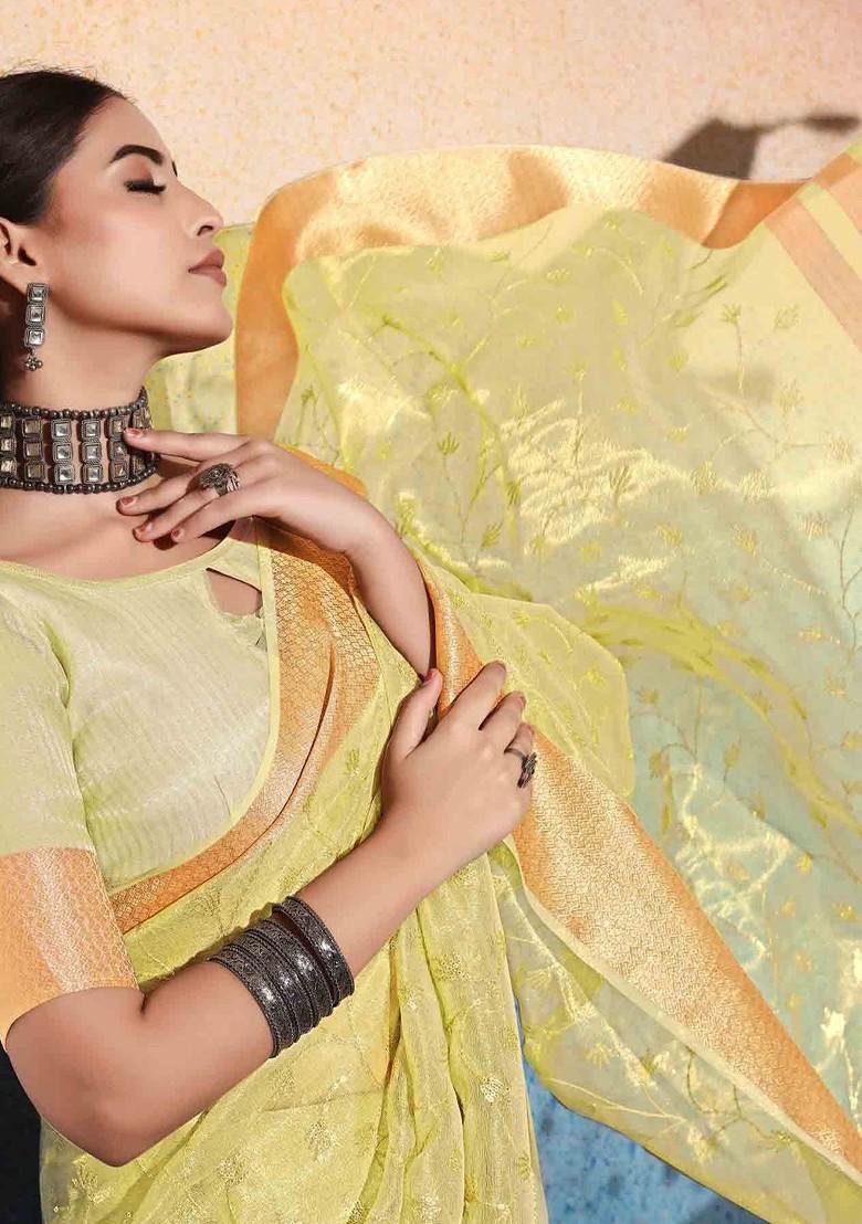 Green Embroidered Poly Blend Sarees