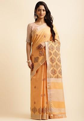Orange Embroidered Poly Blend Sarees