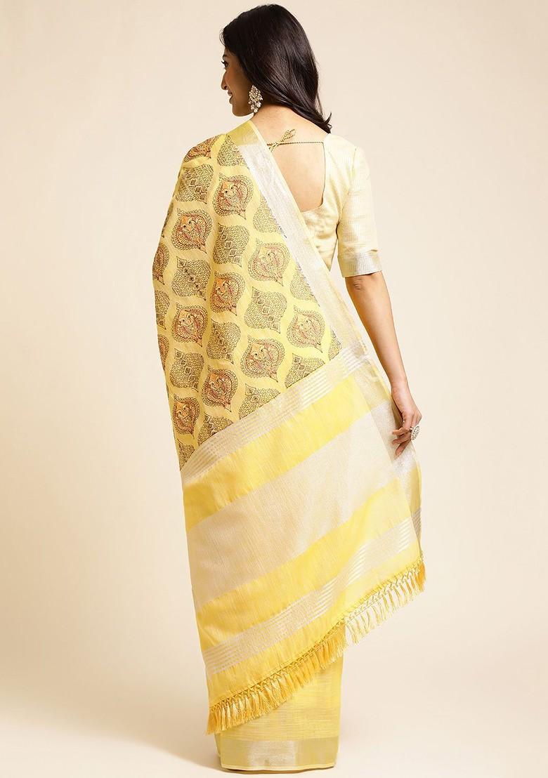Yellow Embroidered Poly Blend Sarees