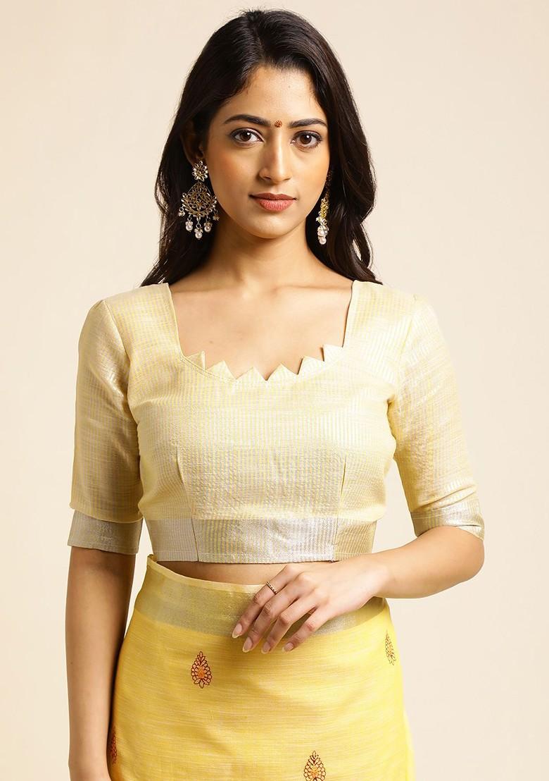 Yellow Embroidered Poly Blend Sarees