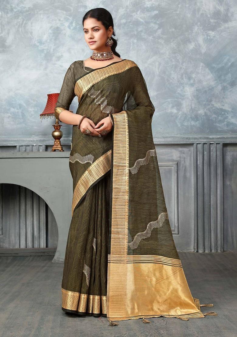 Green Embroidered Poly Blend Sarees