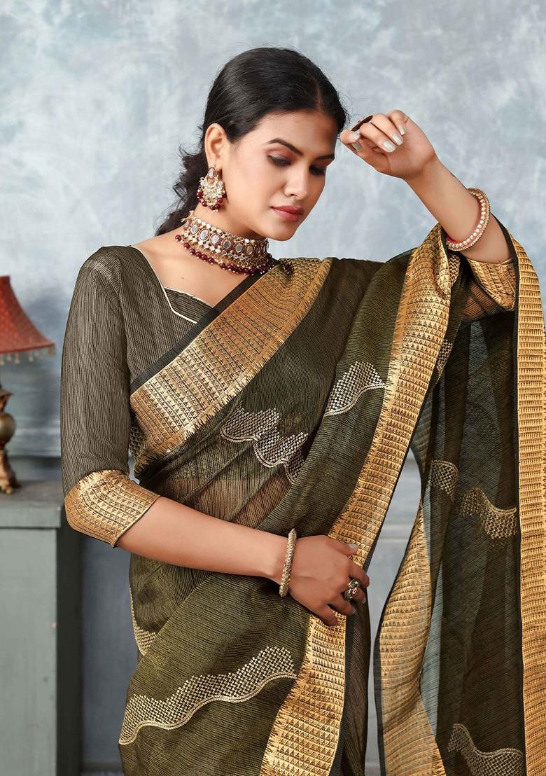 Green Embroidered Poly Blend Sarees