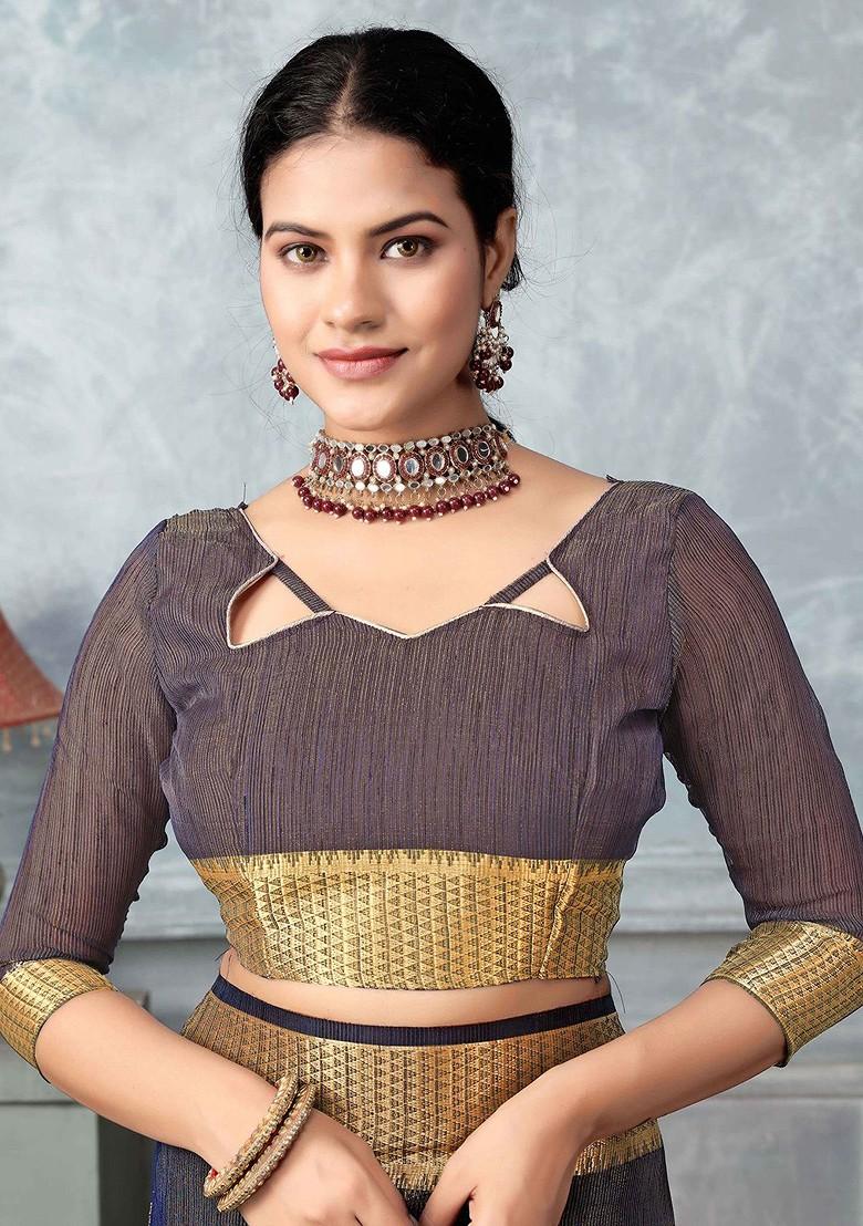 Blue Embroidered Poly Blend Sarees