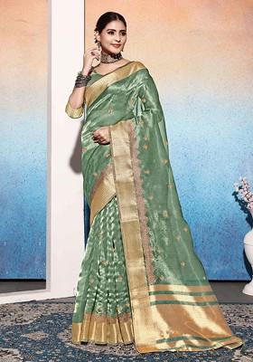 Green Embroidered Poly Blend Sarees