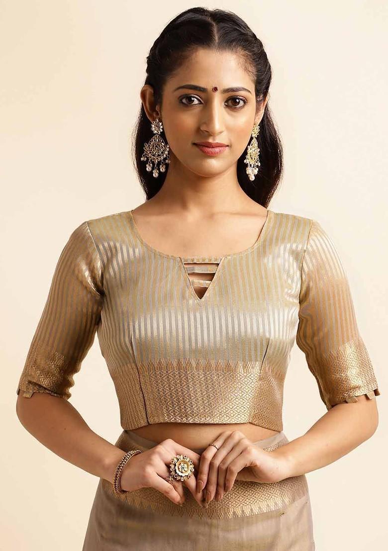 Grey Embroidered Poly Blend Saree Set