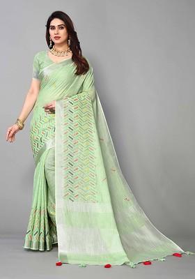 Green Embroidered Poly Blend Sarees