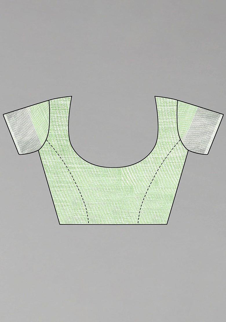 Green Embroidered Poly Blend Saree Set