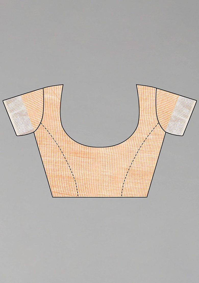 Orange Embroidered Poly Blend Saree Set