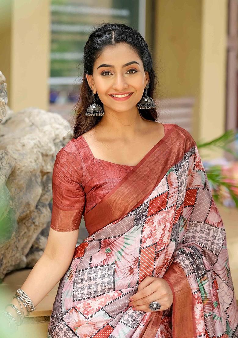 Orange Embroidered Poly Blend Sarees