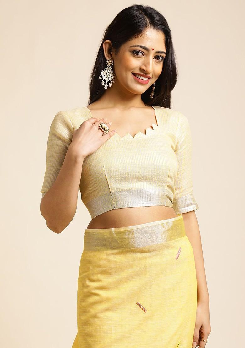 Yellow Embroidered Poly Blend Sarees