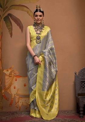 Grey Embroidered Poly Blend Sarees