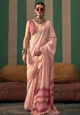Peach Embroidered Poly Blend Sarees