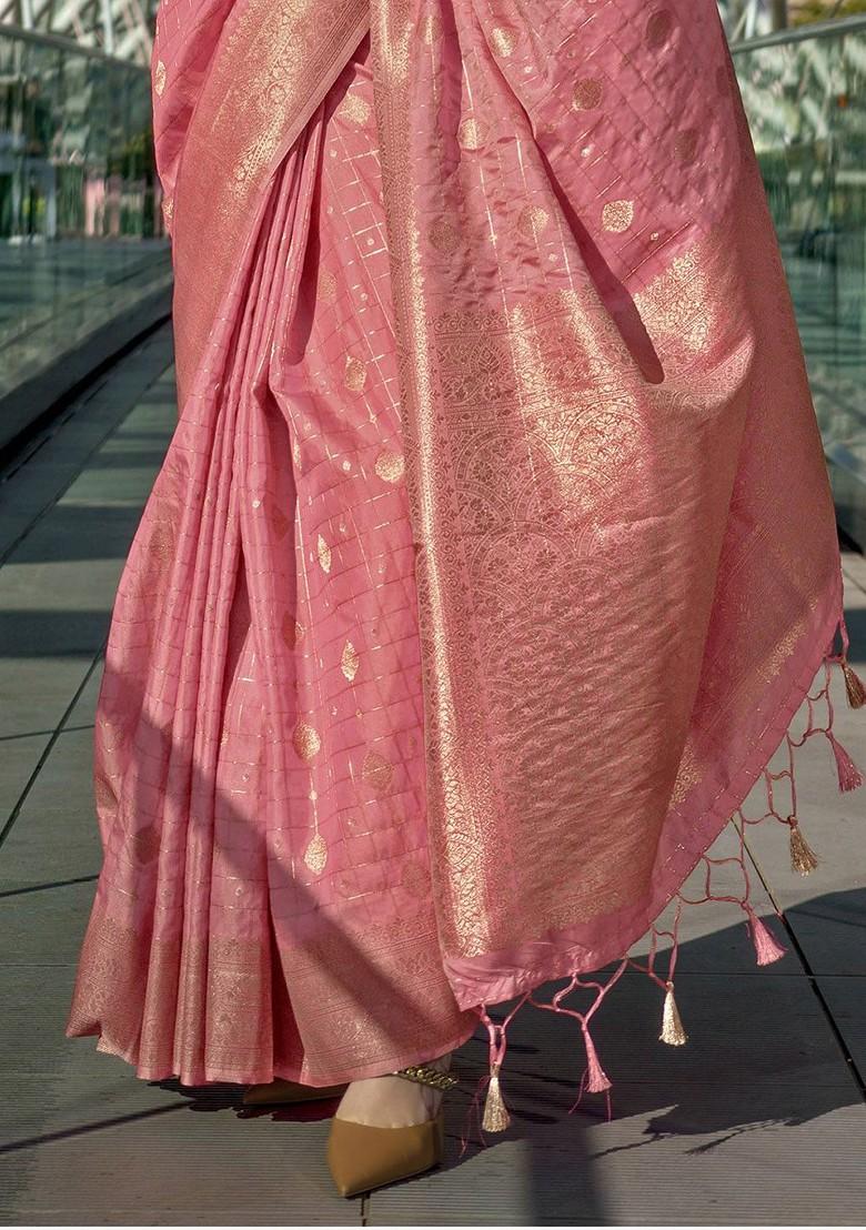 Peach Embroidered Poly Blend Sarees