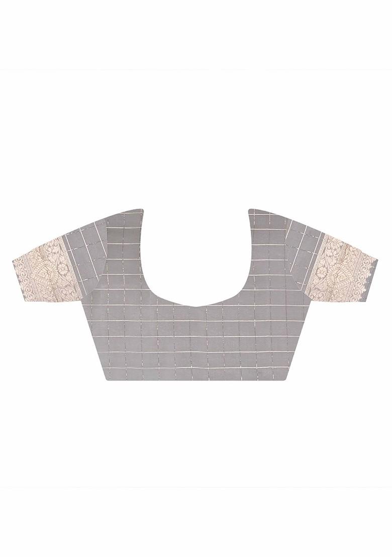 Grey Embroidered Poly Blend Sarees