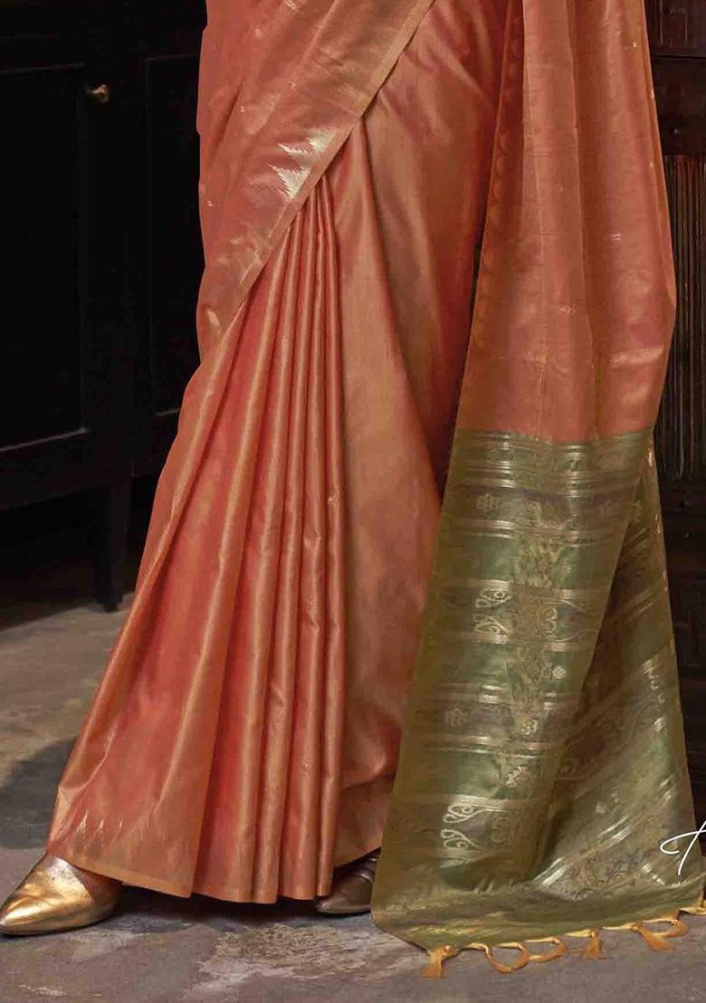 Orange Embroidered Poly Blend Sarees