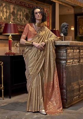 Beige Embroidered Poly Blend Sarees