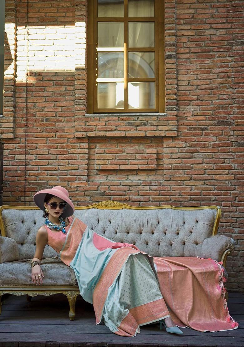 Blue Embroidered Poly Blend Sarees