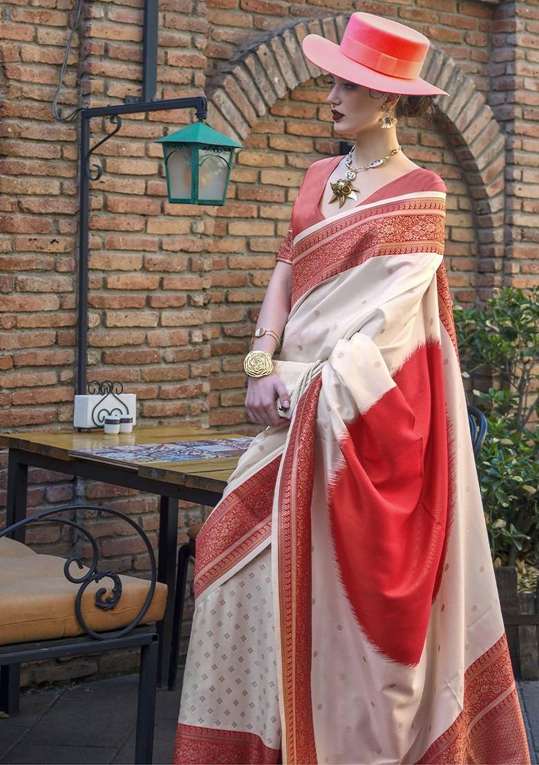 Beige Embroidered Poly Blend Sarees