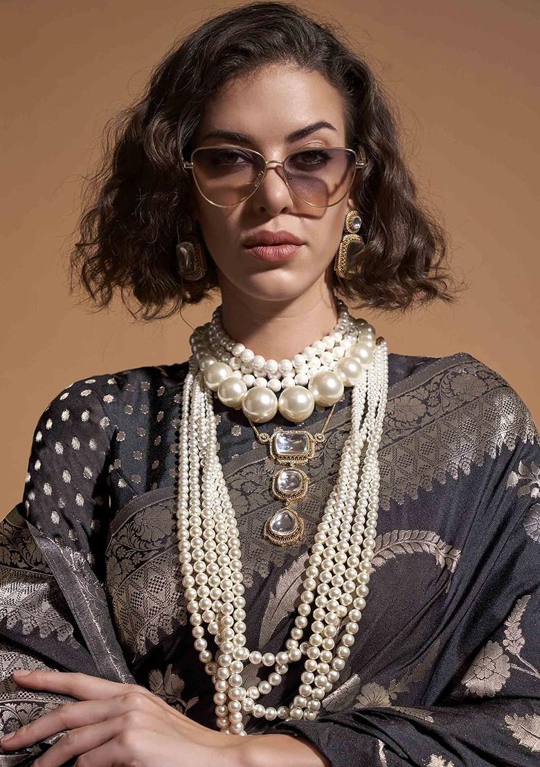 Black Embroidered Poly Blend Sarees