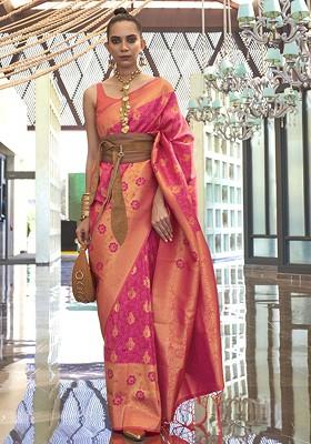 Red Embroidered Poly Blend Sarees