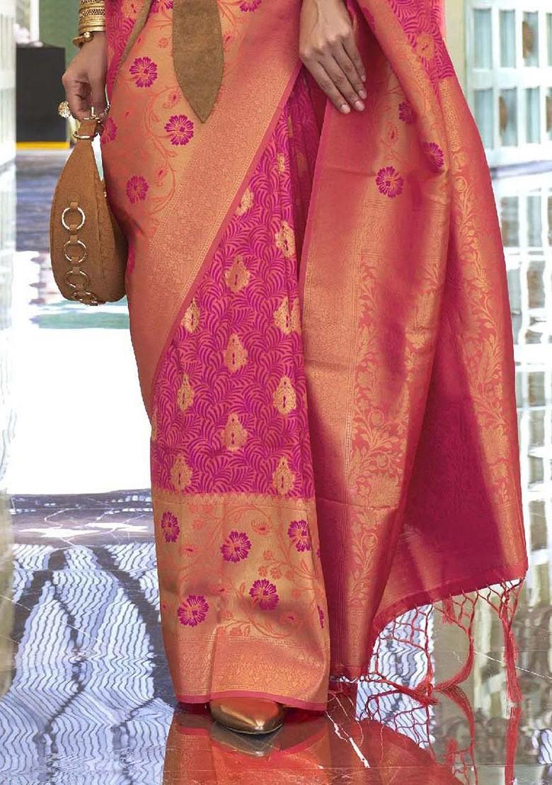 Red Embroidered Poly Blend Sarees