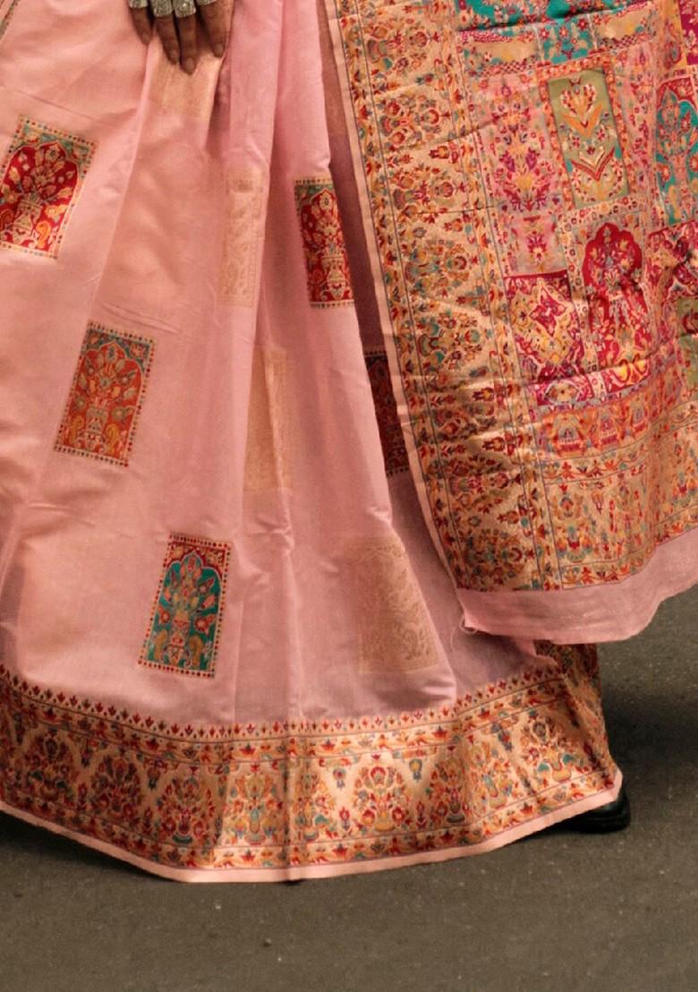 Peach Embroidered Poly Blend Sarees