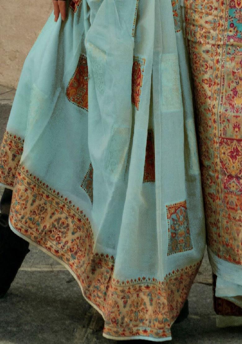 Blue Embroidered Poly Blend Sarees