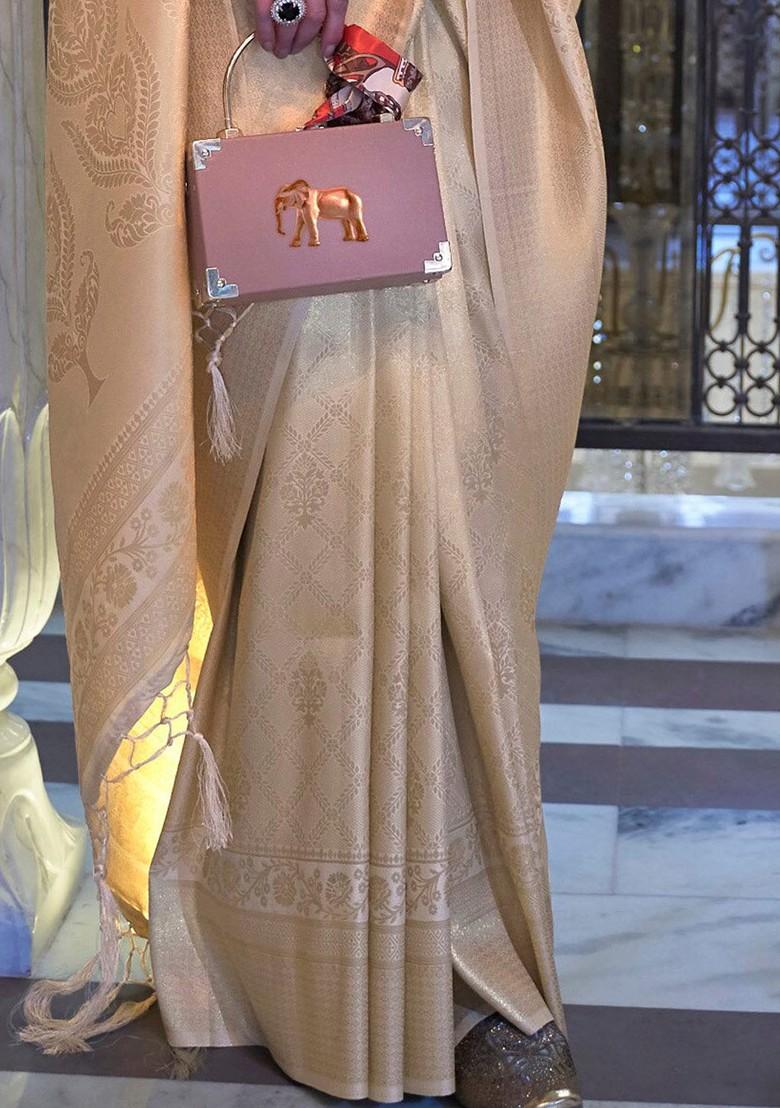 Beige Embroidered Poly Blend Sarees