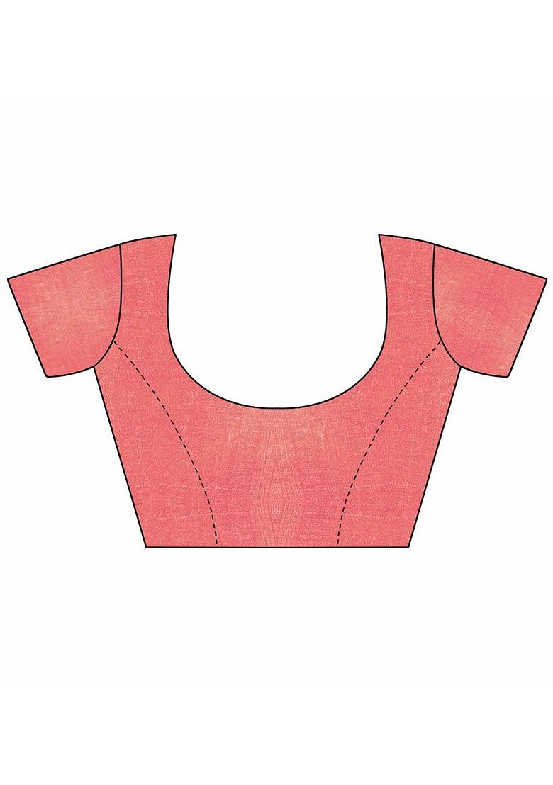 Peach Embroidered Poly Blend Sarees