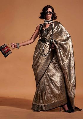 Black Embroidered Poly Blend Sarees