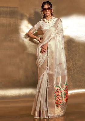 White Embroidered Poly Blend Sarees