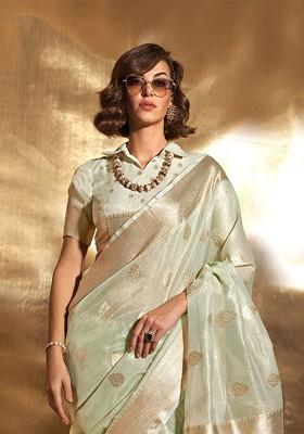 White Embroidered Poly Blend Sarees