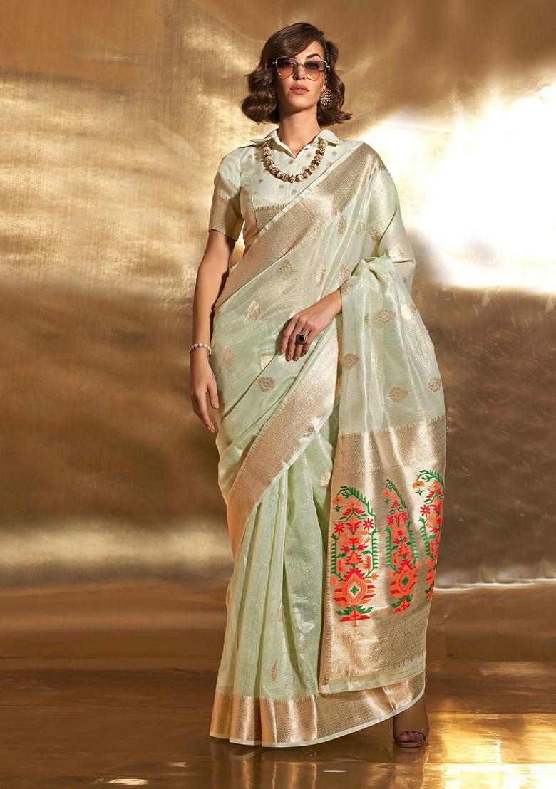 White Embroidered Poly Blend Sarees
