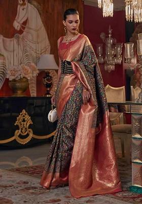 Black Embroidered Poly Blend Sarees