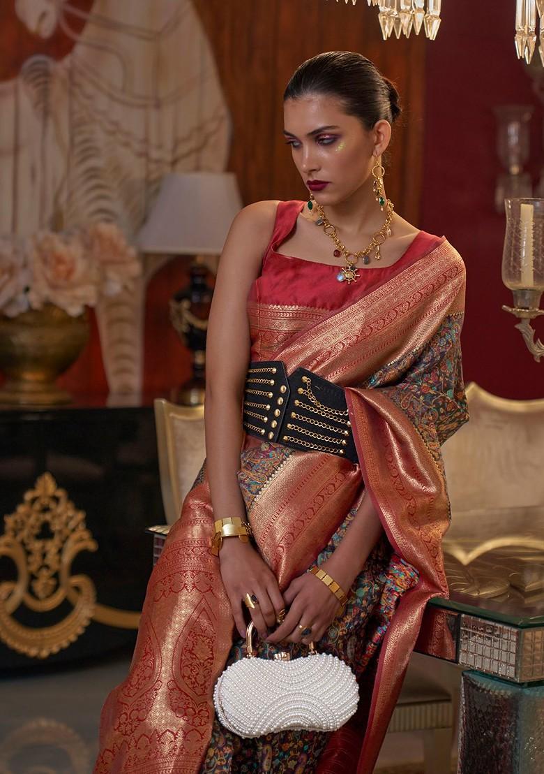 Black Embroidered Poly Blend Sarees