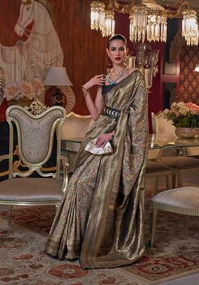 Olive Green Embroidered Poly Blend Sarees