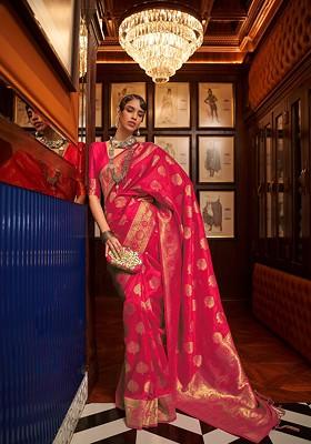 Red Embroidered Poly Blend Sarees