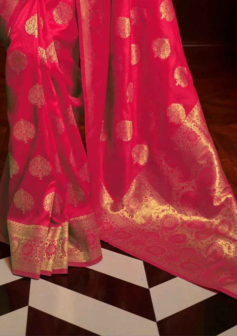 Red Embroidered Poly Blend Sarees