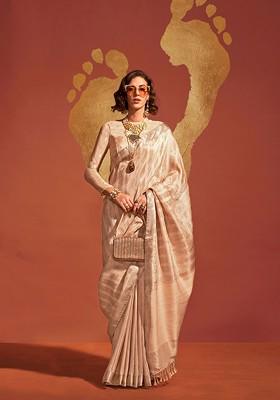 Beige Embroidered Poly Blend Sarees