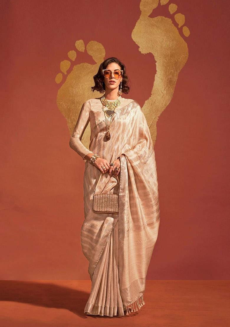 Beige Embroidered Poly Blend Sarees