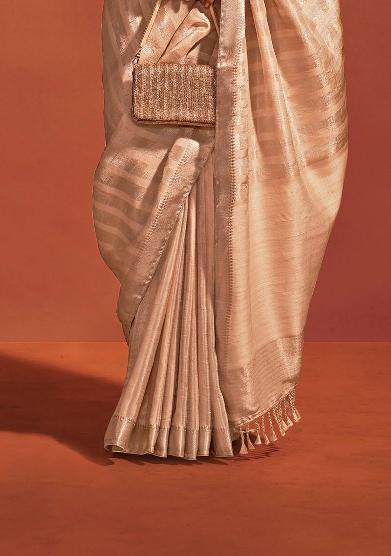 Beige Embroidered Poly Blend Sarees