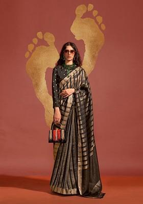 Black Embroidered Poly Blend Sarees