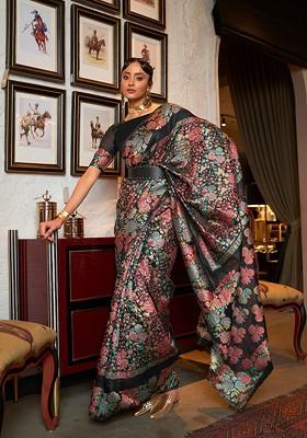 Black Embroidered Poly Blend Sarees