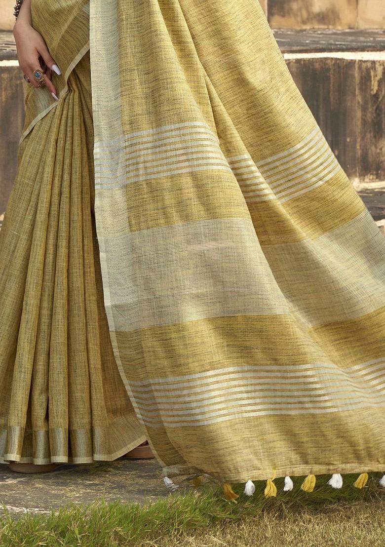 Yellow Embroidered Poly Blend Sarees