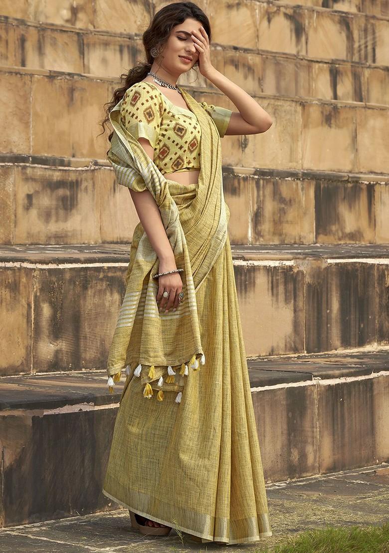 Yellow Embroidered Poly Blend Sarees
