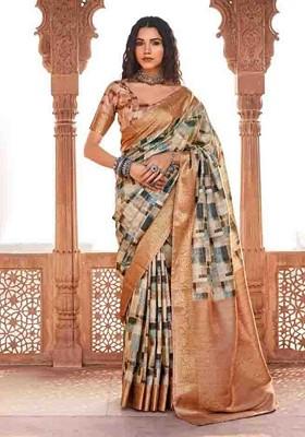 Orange Embroidered Poly Blend Sarees