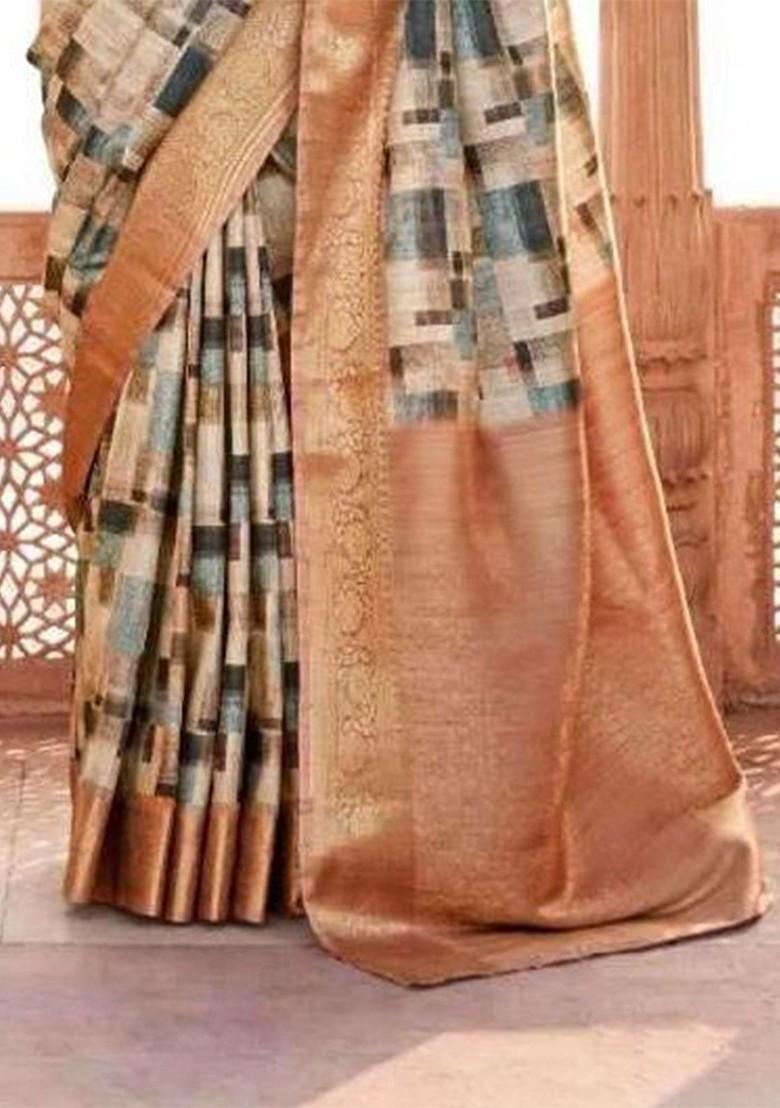 Orange Embroidered Poly Blend Sarees