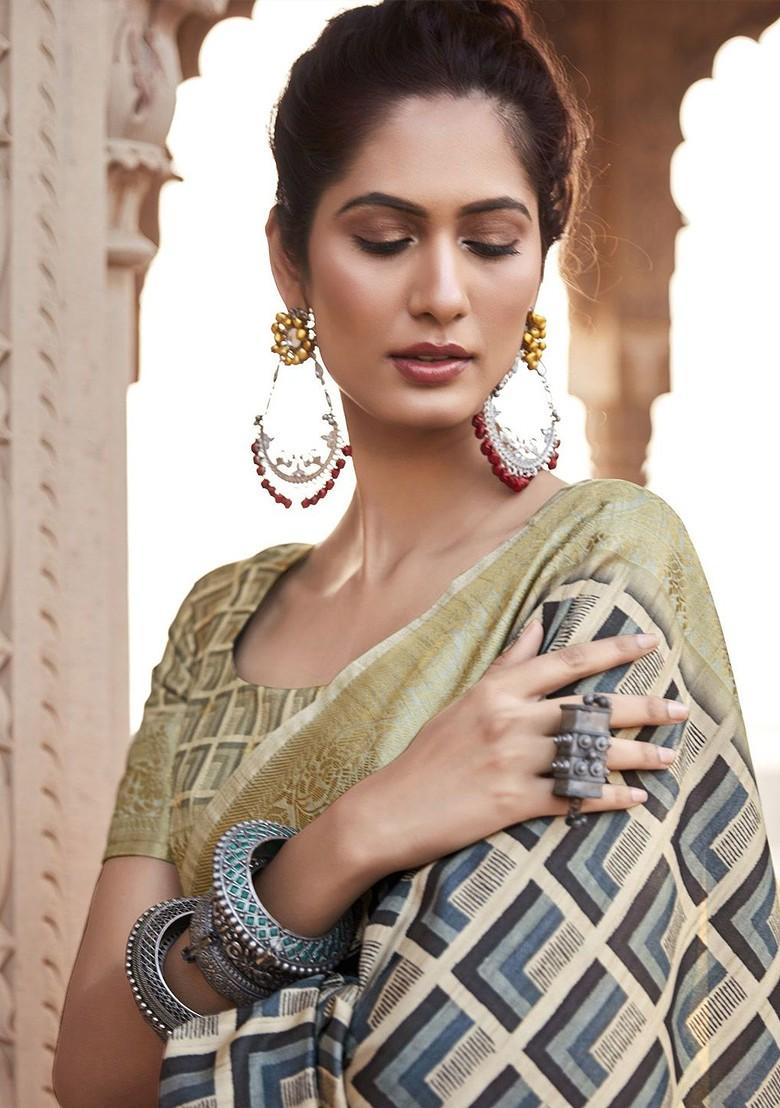 Blue Embroidered Poly Blend Sarees