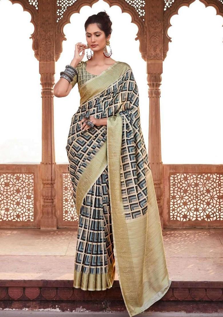 Blue Embroidered Poly Blend Sarees