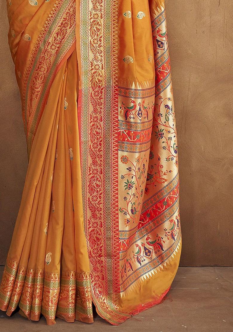 Orange Embroidered Poly Blend Sarees